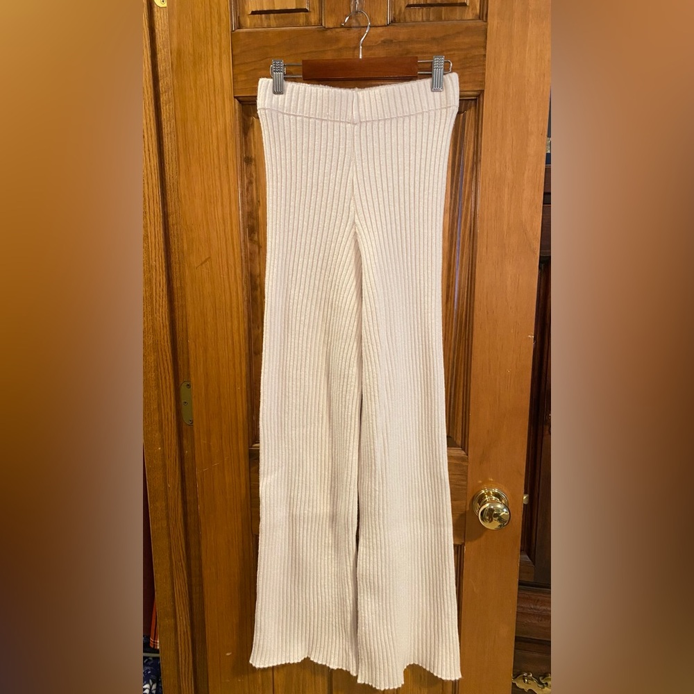 White ribbed high-waisted flare pants Sincerely Jules brand